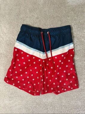 Men’s S George Red Star Print Swim Shorts with Navy Waistband